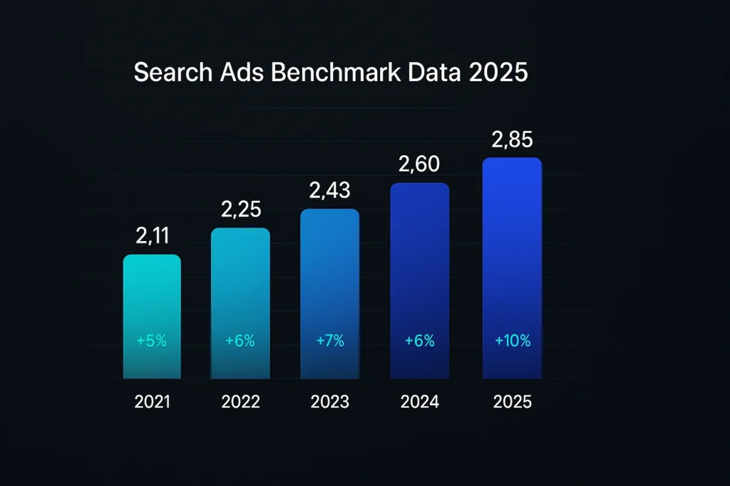 2025 benchmark chart of Google Search Ads CPC and CTR for Search Arbitrage campaigns.